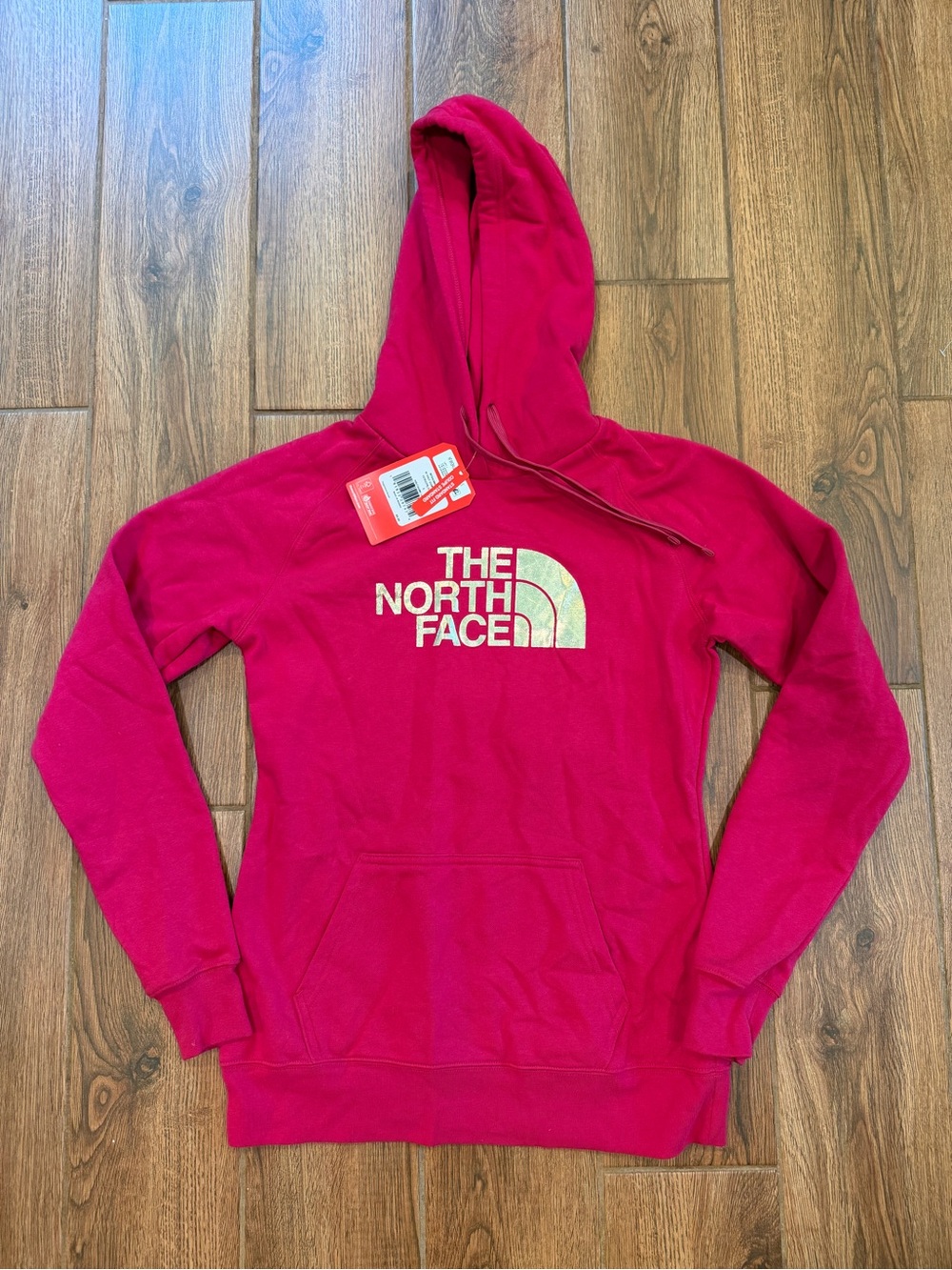The North Face Hot Pink Hoodie with Gold Logo / women’s small / NWT